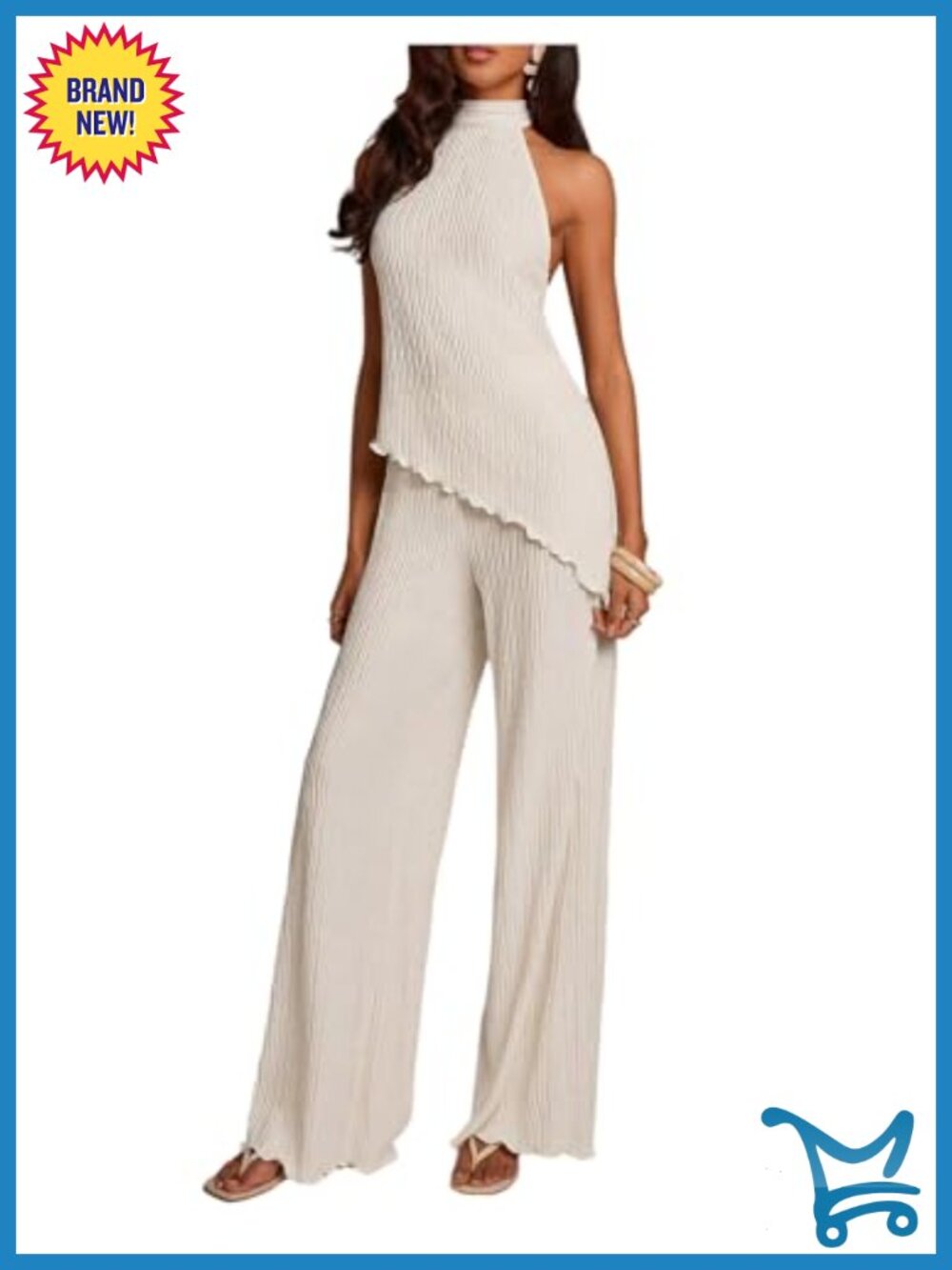 Women's 2 Piece Set Backless Halter Top Wide Leg Pants